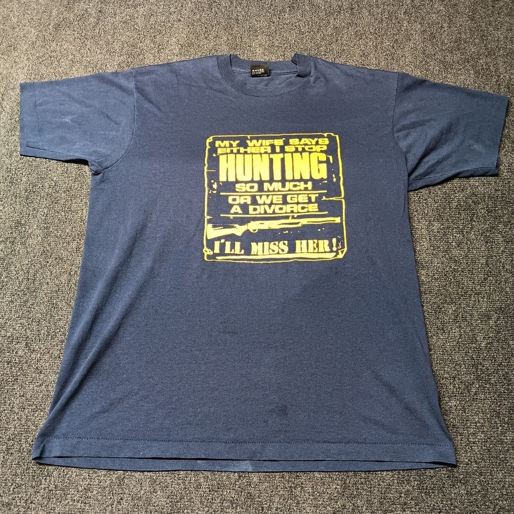 Vintage Wife Hunting Divorce Shirt Men‎ XL Blue Single Stitch Screen Stars